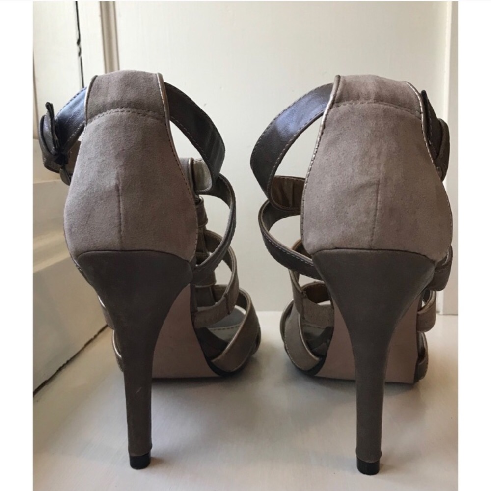 LOFT Leather & Suede Strappy Heels in Brown/Taupe - Picture 4 of 7